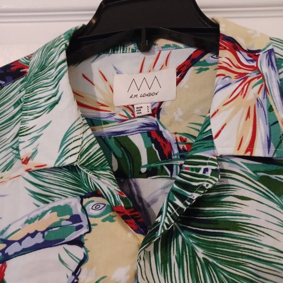 A.M. London Shirt Men Large Tropical Viscose Resort Sustainable - Picture 3 of 5